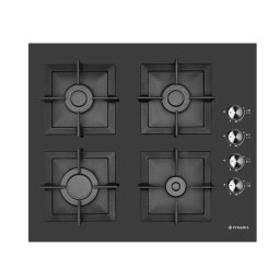 Plita Gaz Pyramis 2225 Black Glass Cast Iron Protection 4 Arzatoare Gratare Individuale Fonta Butoane Laterale Finisaj Sticla Negru