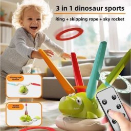Joc interactiv de miscare 3 in 1 Dinozaur cu lansator de rachete, sarituri si aruncare de inele