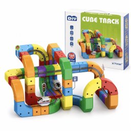 Set de constructie Cube Track cu tren electric USB si pista 3D modulara, 123 piese, 3 ani+