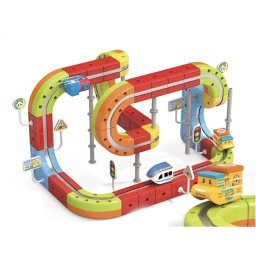 Set tren cu circuit magnetic 3D, traseu modular de construit, 98 piese, 3-8 ani