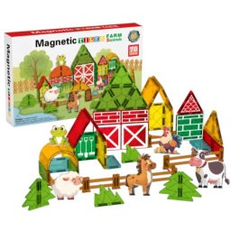 Set de constructie magnetic Ferma cu 5 animale si placi ilustrate, 70 piese, 3 ani+