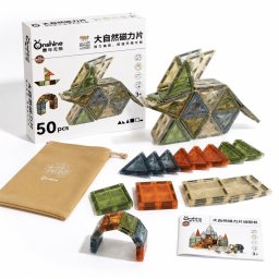 Set placi magnetice de constructie translucide in culori pastel, 50 piese, 3 ani+