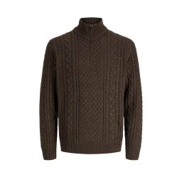 JACK & JONES Pulover Jprblucallum Cable Half Zip 12299947 19-1018 TCX ganache