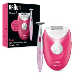 Epilator Braun Silk-Ã©pil 3 3-202 MicroGrip Smart Light 20 de Pensete 2 Viteze Trimmer Fucsia