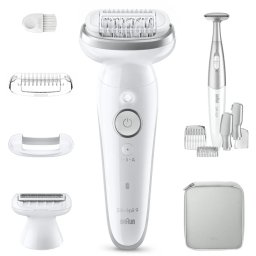 Epilator Braun Silk-Ã©pil 9 9-241 Wet & Dry MicroGrip Smart Light 2 Viteze 40 Pensete Trimmer Bikini + Accesorii Geanta de Voiaj Alb/Gri