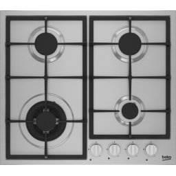 Plita Incorporabila Beko HBIAG64225SX Gaz 4 Arzatoare Siguranta Flacara Wok Gratar din Fonta Inox