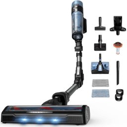 Aspirator vertical fara fir Rowenta X-Force Flex 10.80 Aqua RH7AD5E0, 300 W, 120 air watts, autonomie 60 min, filtrare 99.9%, recipient 0.44L, tub flexibil, perie cu LED, panou Smart Control, greutate redusa 1.1 Kg, albastru / negru