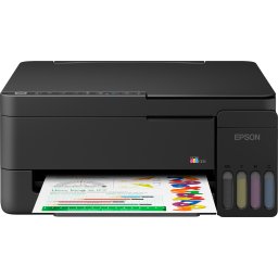 Imprimanta multifunctionala Epson EcoTank L3351W C11CL62411, imprimanta cu jet de cerneala color, scaner, copiator, wireless Wi‑Fi/Wi‑Fi Direct, EcoTank 103, 33 pag./min, 5760x1440 dpi, A4, USB, negru