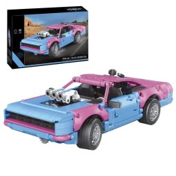 Set constructie masina sport retro Muscle Car roz-bleu, motor cu pistoane, 925 piese, 16 ani+