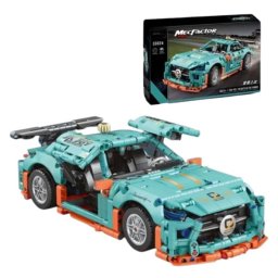 Set constructie masina de curse GT turcoaz cu portiere fluture, 1294 piese, 6 ani+
