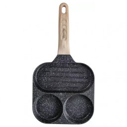 Tigaie cu 3 sectiuni Klausberg KB 7816, 36 cm, Acoperire neaderenta marmura, Maner din lemn, Inductie, Negru