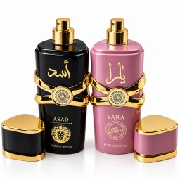 Set 2 parfumuri arabesti ASAD si YARA, pentru el si ea, 2 x 250 ml, arome orientale, elegante si intense