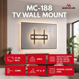 TV Mount / Bracket, max VESA 600x400, 37-86", up to 45 kg, black, tilt adjustment 0°–8°, MC-188