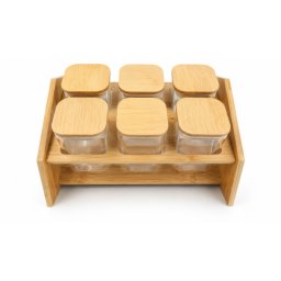 Set pentru condimente 6 piese, din sticla cu capac din lemn de bambus Z-TOOLS / ZTS2221