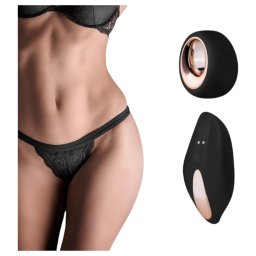 Pantyrebel - chiloți tanga negri cu vibrații, cu acumulator și telecomandă radio (mărime S-L)