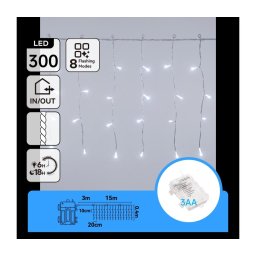 Aigostar - LED ghirlandă de Crăciun pentru exterior 300xLED/8 funcții 3xAA 18x0,4m IP44 alb rece