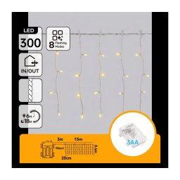 Aigostar - Instalație luminoasă LED de Crăciun pentru exterior 300xLED/8 funcții 18x0,4m IP44 alb cald