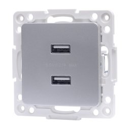 Aigostar - priză de alimentare USB fără ramă, 2 porturi USB-A, argintie