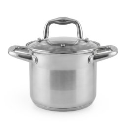 Oala adanca Oliver Voltz OV51211E16, 2 l, Ø16x13 cm, Capac din sticla, Otel inoxidabil, Compatibila cu plitele cu inductie, Argintie
