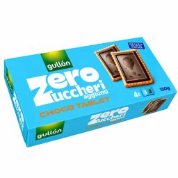 Biscuiți Gullon Zero Choco Tablet cu ciocolată neagră, fără zahăr adăugat, 150 g