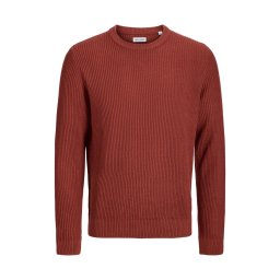 Jack & Jones Pulover tricotat barbati, decolteu la baza gatului, Regular Fit, JJPANNEL, Caramiziu (SELECTATI MARIMEA: L)