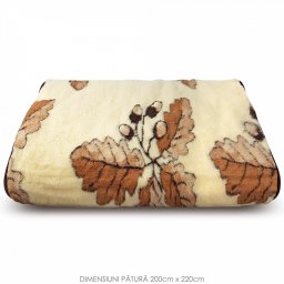 Patura din Lana Naturala de Oaie 100% Model 'Forest Connect' Marime 200 x 220, 1 Bucata