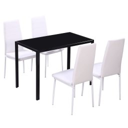 Set mobilier bucatarie 5 piese, piele artificiala, negru si alb GartenMobel Dekor