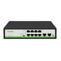 Switch PoE Tiandy cu 10 porturi, 8 PoE, 2 uplink RJ45, 90W, 2Gbps