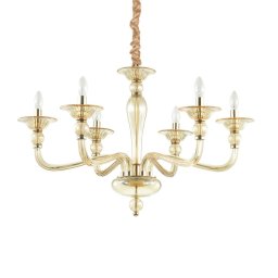 Candelabru Danieli Sp6 ambră, 6 x 40W E14, D:850 mm H min 860 / max 1540 mm, sticlă ambră