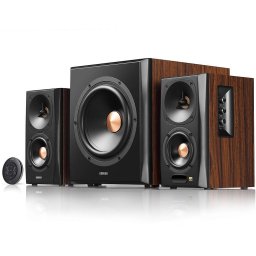S360DB 2.1 RMS: 155W (2 x 10W, 2 x 30W, 1 x 75W), bluetooth, telecomanda wireless, woofer wireless, volum, bass, treble, optical, coaxial, brown