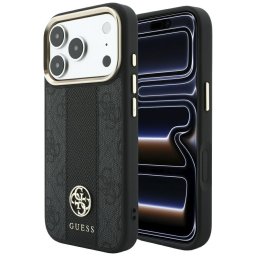 Husa Husa pentru iPhone 18 Pro / iPhone 17 Pro - Guess Leather 4G Stripe Round Classic Logo MagSafe (GUHMP18L6P4G4RCK) - Black