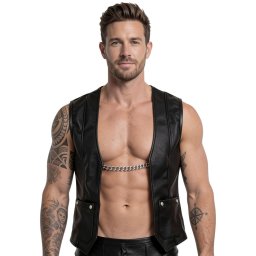 Svenjoyment Rock Style Imitation Leather Open Vest 2162113 Black M