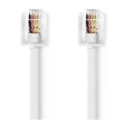 Cablu Telefon RJ11 Tata, RJ11 Tata, 2 m, Contacte Aurite, Alb, Nedis