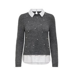 ONLY Pulover Onldolly Ls Woven Mix Pearl Pull Knt 15353350 BS000087 medium grey melange