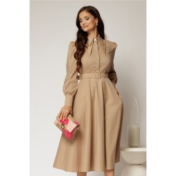 Rochie DY Fashion bej din poplin cu guler dublu si curea in talie