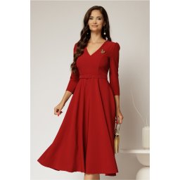 Rochie DY Fashion rosu inchis clos cu decolteu V si curea in talie
