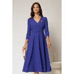 Rochie DY Fashion albastra clos cu decolteu V si curea in talie