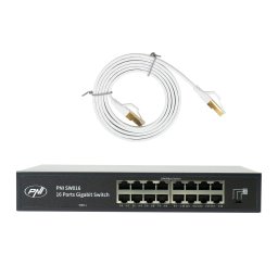 Switch Gigabit PNI SW016 cu 16 porturi, carcasa metalica si cablu CAT8 1,5 m