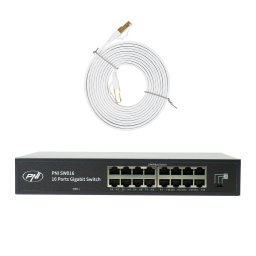 Switch Gigabit PNI SW016 cu 16 porturi metalic si cablu CAT8 3 m