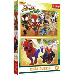 Puzzle 2x24 piese Spidey și dinozauri