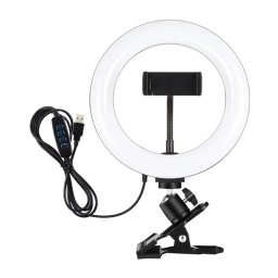 Lumini foto-video Lampa inelara Puluz de 20 cm pentru vlogging, cu clema pentru monitor, suport pentru telefon si reglare a temperaturii c