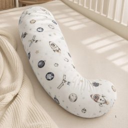 Perna laterala pentru Copii cu 100% Lana Merinos A n Forma de J, Lanawool, 79 cm , Fermitate Ridicata 500g, Husa 100% Bumbac DetaE abila + Fata de Perna cu Fermoar, Spatiu