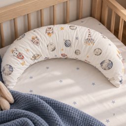 Perna laterala pentru Copii cu 100% Lana Merinos A n Forma de Luna, Lanawool, 70 cm , Fermitate Ridicata 400g, Husa 100% Bumbac DetaE abila + Fata de Perna cu Fermoar, Spatiu