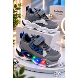 Adidasi cu lumini LED, Model Cyx, Baieti, piele ecologica, gri