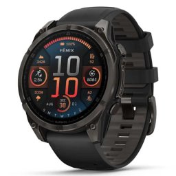 Smartwatch Fenix 8 AMOLED Sapphire 47mm - premium AMOLED - ramă gri din titanium DLC si curea din silicon neagră-gri