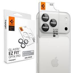 Folie de protectie Camera Spate Spigen GlastR EZ FIT Optik Pro pentru Apple iPhone 18 Pro / 18 Pro Max, Sticla Securizata, Set 2 bucati, Argintie AGL1