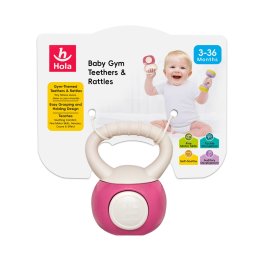 Jucarie de dentitie kettlebell cu zornaitoare pentru bebelusi 3+ luni