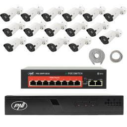 Sistem supraveghere video PNI 4K cu 16 camere 8MP, NVR PoE si cabluri