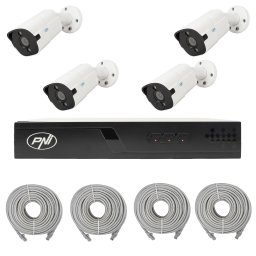 Kit supraveghere video PNI House IP710J PoE cu 4 camere 8MP si cabluri