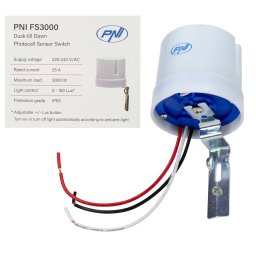 Senzor crepuscular PNI FS3000 25A, 3000W, IP65, pentru exterior